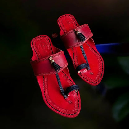 Karagiri Kolhapuri Chappal for Men - Red And Blue