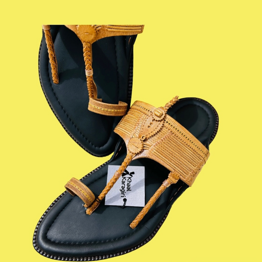 Khaal Kolhapuri Chappal for Men- Brown and Black