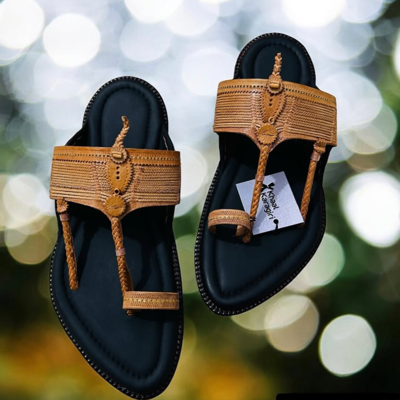 Khaal Kolhapuri Chappal for Men- Brown and Black