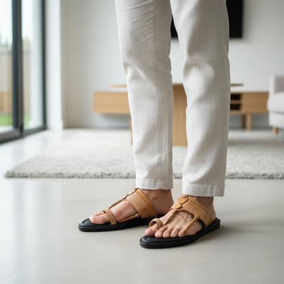Khaal Kolhapuri Chappal for Men- Brown and Black