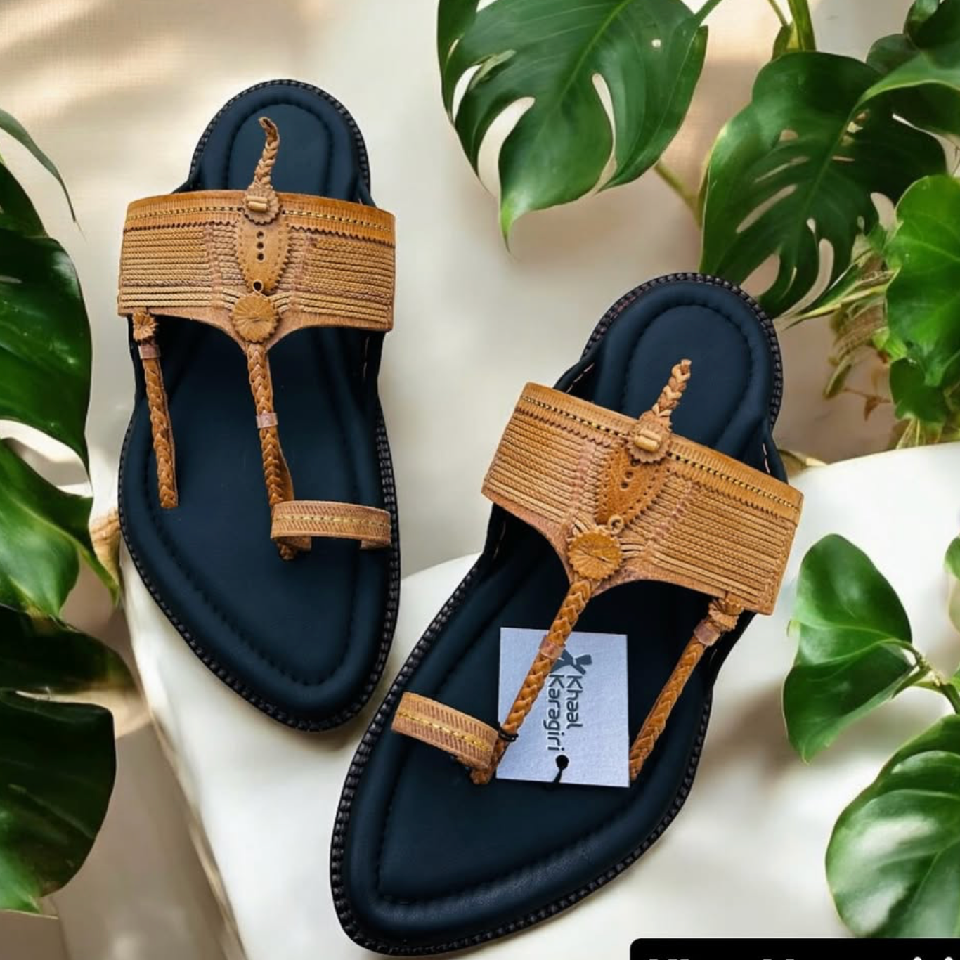 Khaal Kolhapuri Chappal for Men- Brown and Black