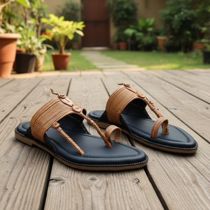 Khaal Kolhapuri Chappal for Men- Brown and Black
