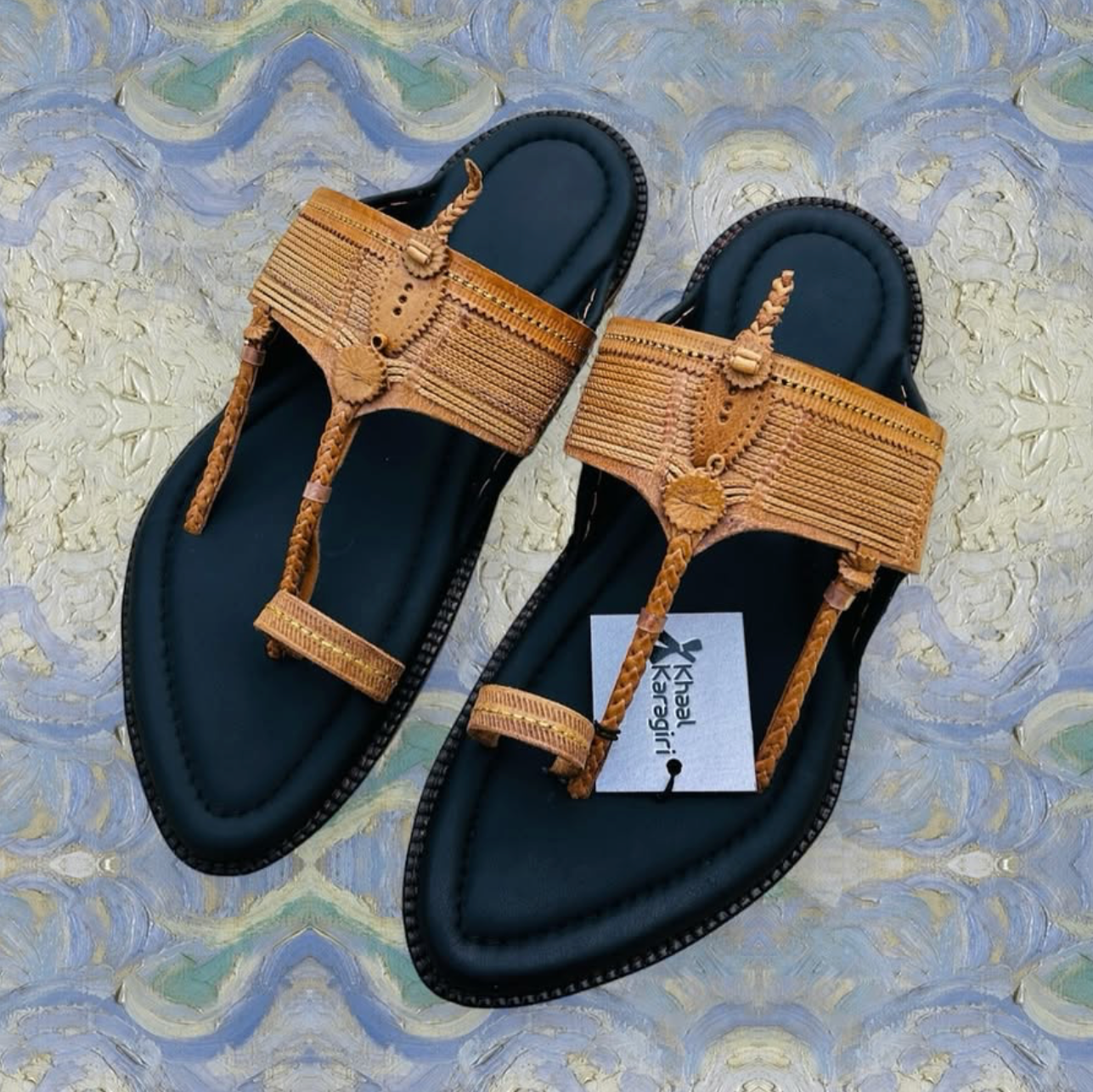 Khaal Kolhapuri Chappal for Men- Brown and Black