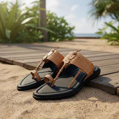 Khaal Kolhapuri Chappal for Men- Brown and Black