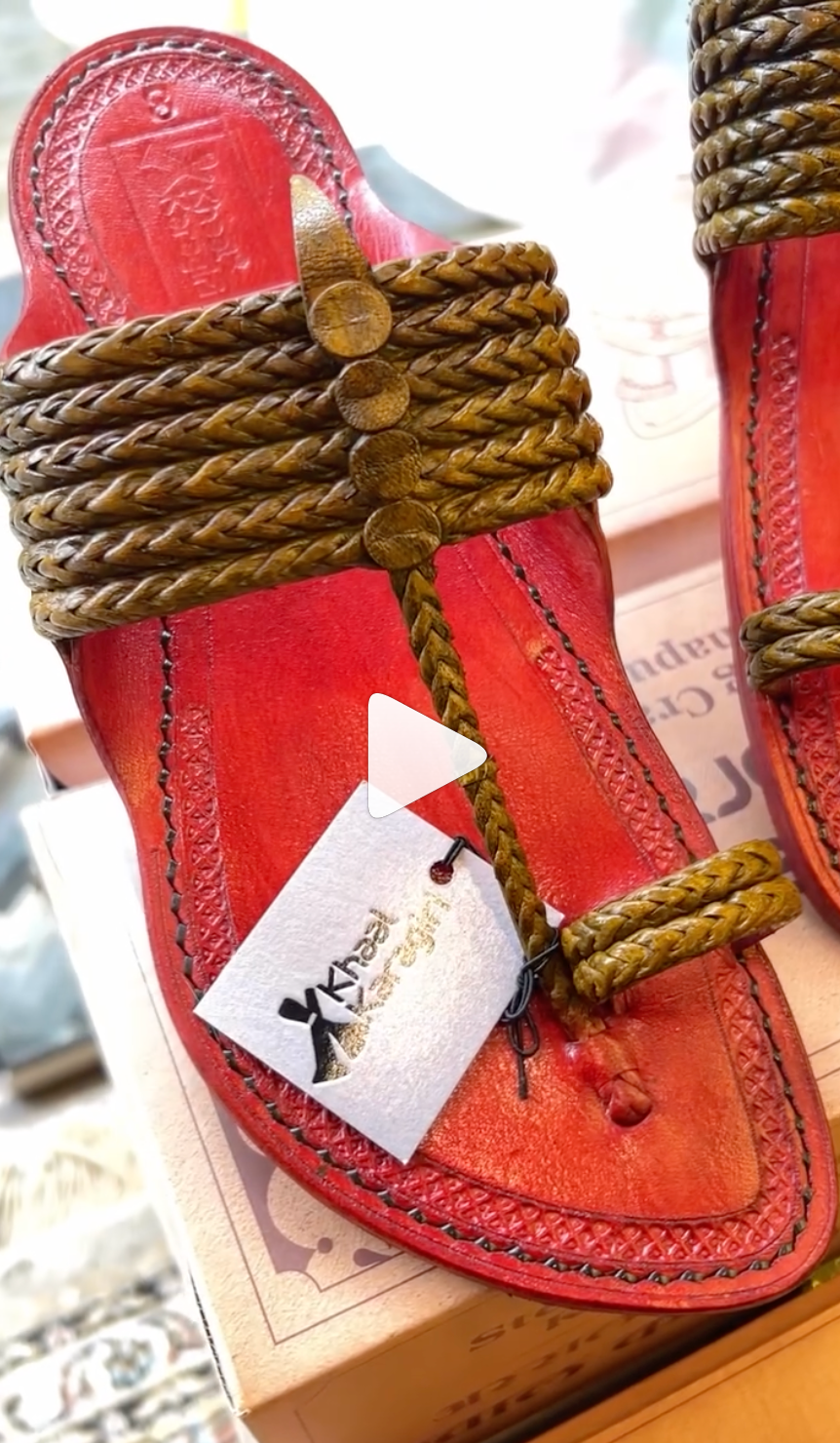 Khaal Kolhapuri Chappal for Men- Red