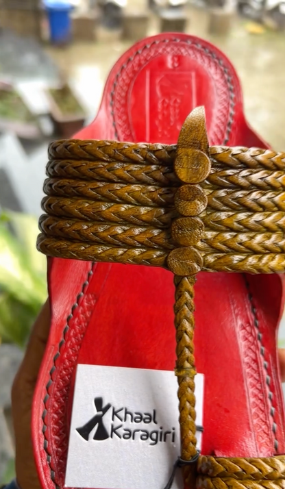 Khaal Kolhapuri Chappal for Men- Red