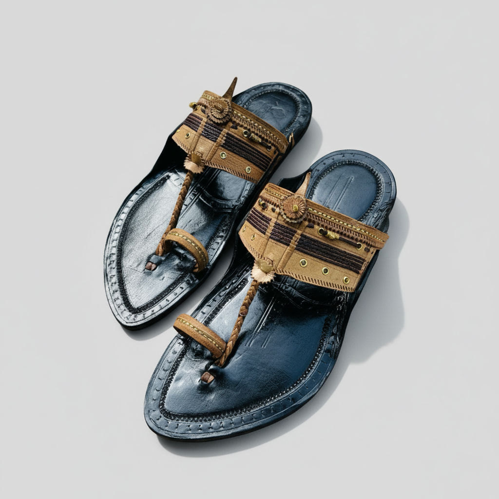 Karagiri  Kalamkari | Men | Leather Kolhapuri Chappal