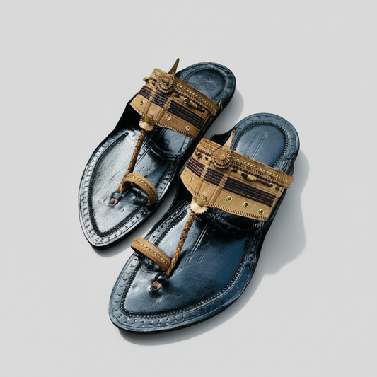 Karagiri  Kalamkari | Men | Leather Kolhapuri Chappal