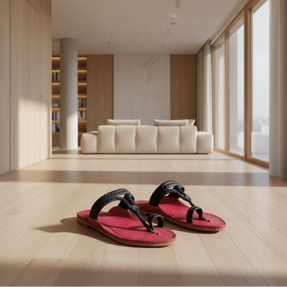 Karagiri Scarlet Braided Flats| Kharigari | Women | Leather Kolhapuri Chappal