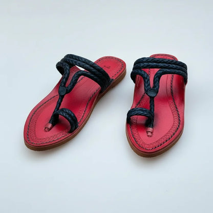 Karagiri Scarlet Braided Flats| Kharigari | Women | Leather Kolhapuri Chappal