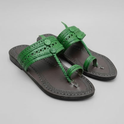 Karagiri  Green Fold | Women | Leather Kolhapuri Chappal