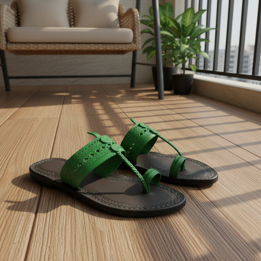 Karagiri  Green Fold | Women | Leather Kolhapuri Chappal