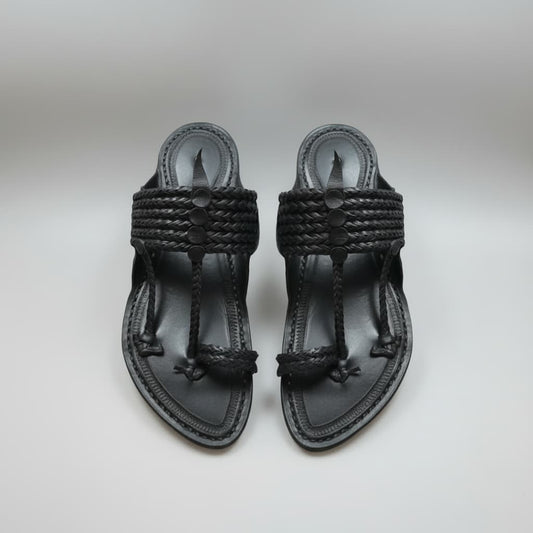 The String Dark Double | Men | Leather Kolhapuri Chappal | Black