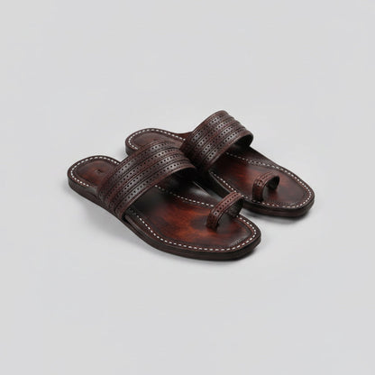 The Brown Toe Kolhapuri chappal for men, handcrafted leather sandal with signature toe loop by NIIRA