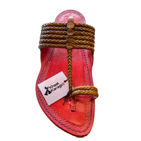 Khaal Kolhapuri Chappal for Men- Red