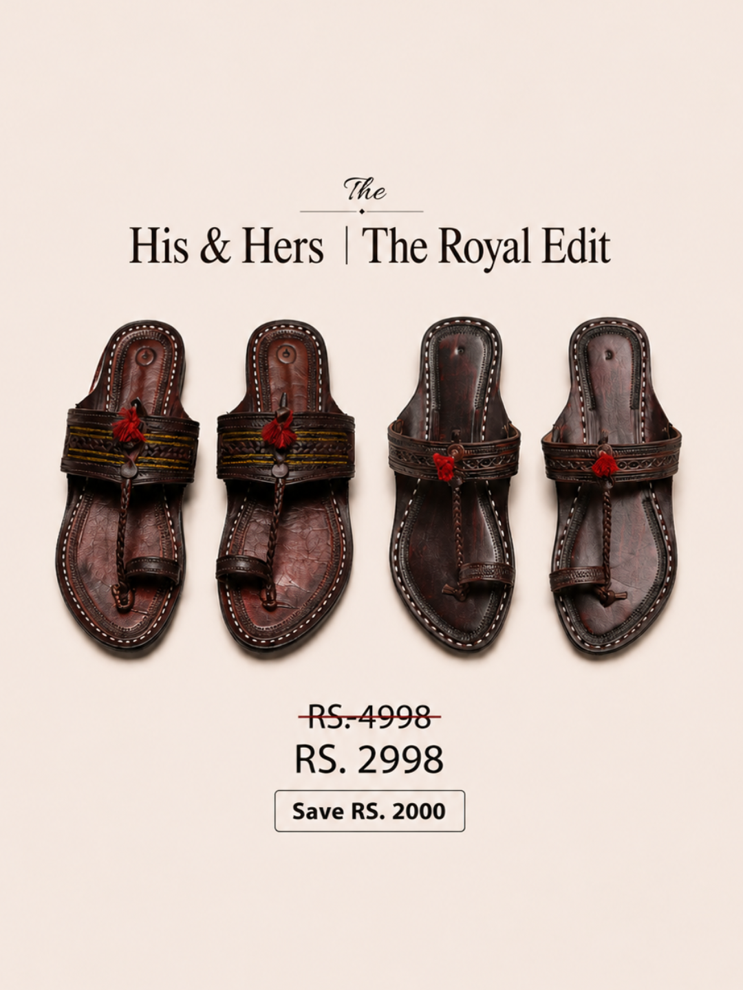 The Royal Kolhapuri chappal his and hers combo for men and women, handcrafted leather by NIIRA