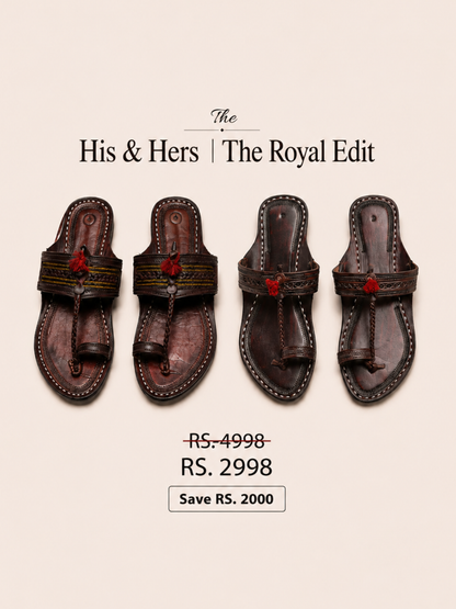 The Royal Kolhapuri chappal his and hers combo for men and women, handcrafted leather by NIIRA