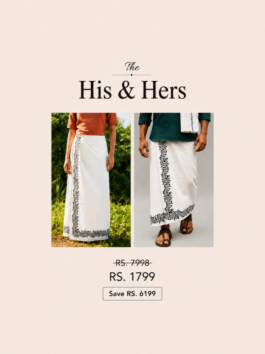 Kora Khaadi Dhoti Lungi Wraps for women + Pancha Wrap for men combo by NIIRA, handwoven cotton