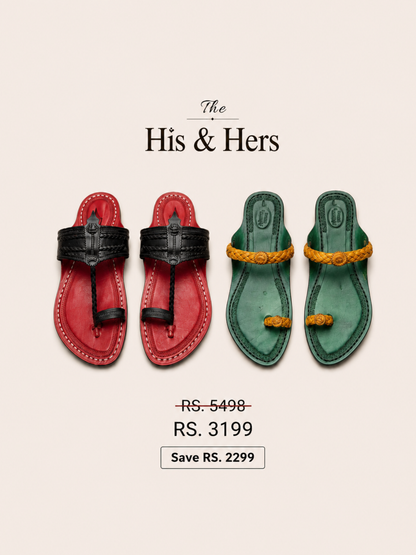 Karagiri Tej Men + Karagiri Liva Women couples Kolhapuri chappal combo by NIIRA