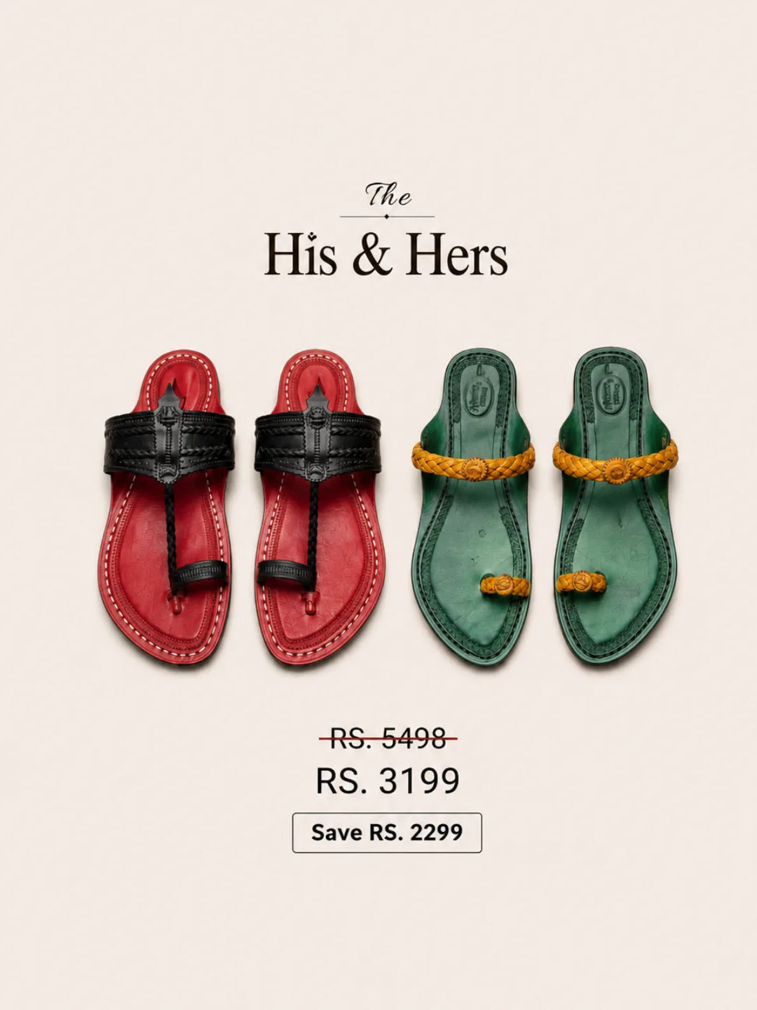 Karagiri Tej Men + Karagiri Liva Women | Leather Kolhapuri Chappal