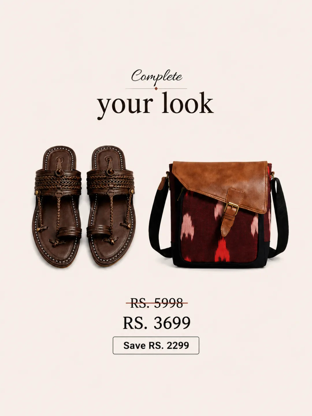 The Double Dark Kolhapuri Chappal+ Nomad Archive Bag