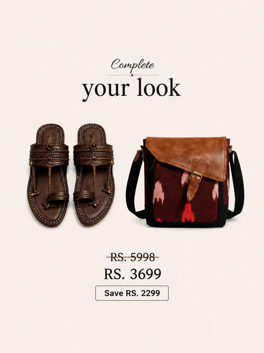 The Double Dark Kolhapuri Chappal+ Nomad Archive Bag