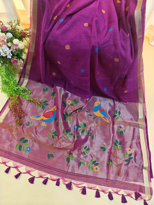 MeenaZari Linen Silk Saree
