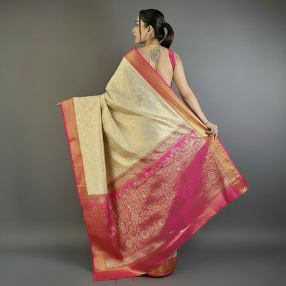 Golden Blossom Kanchipuram Silk Saree - Traditional South Indian Handwoven Saree | NIIRA