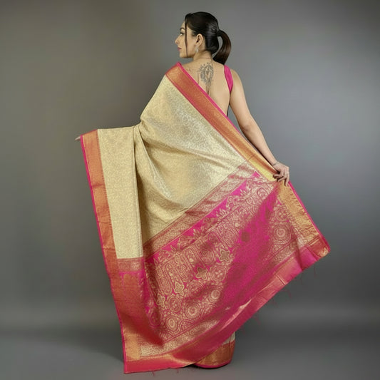Golden Blossom Kanchipuram Silk Saree - Traditional South Indian Handwoven Saree | NIIRA