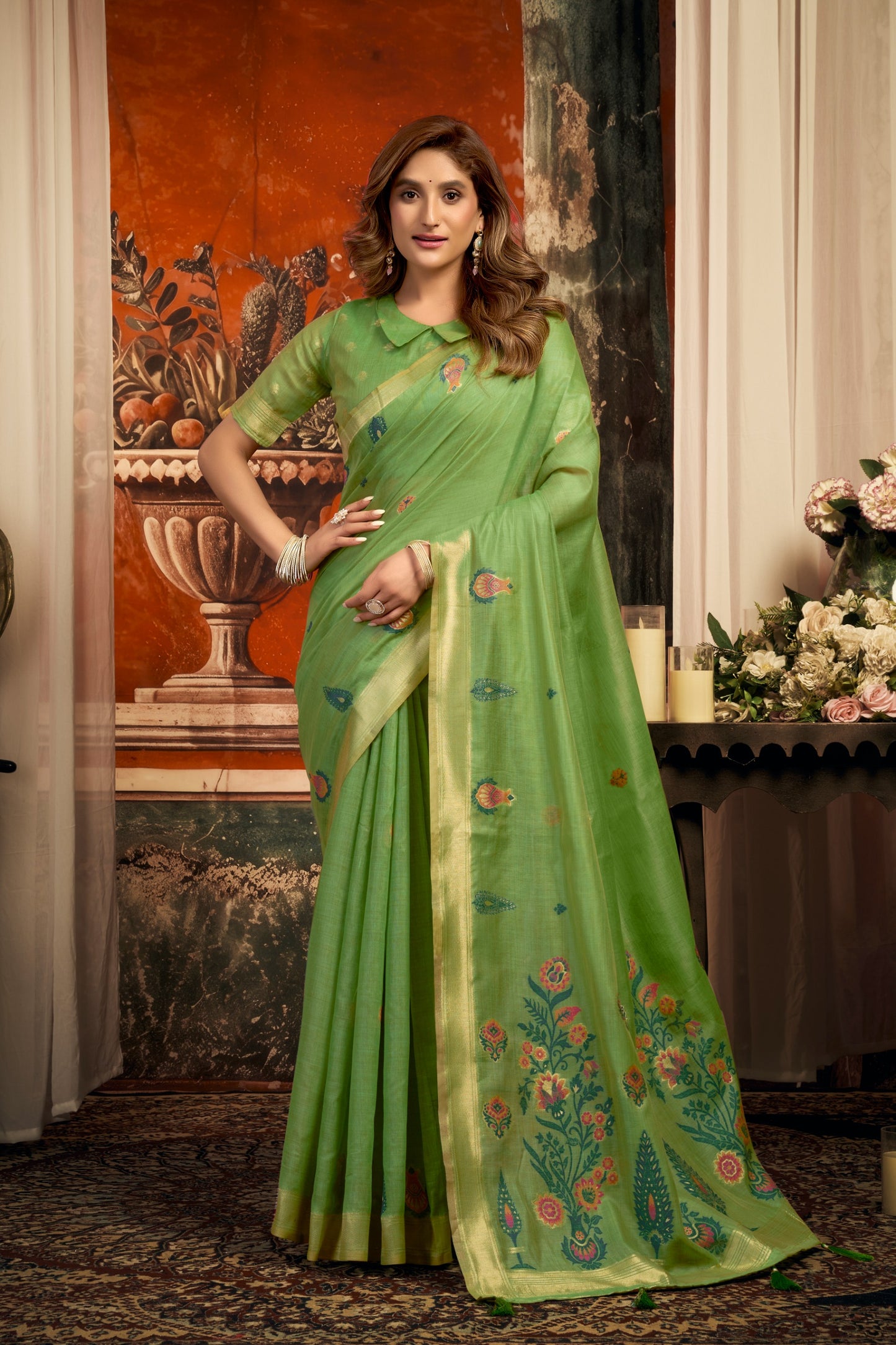 Elegant Pure Cotton Saree with Zari Border & Designer Tassel Pallu