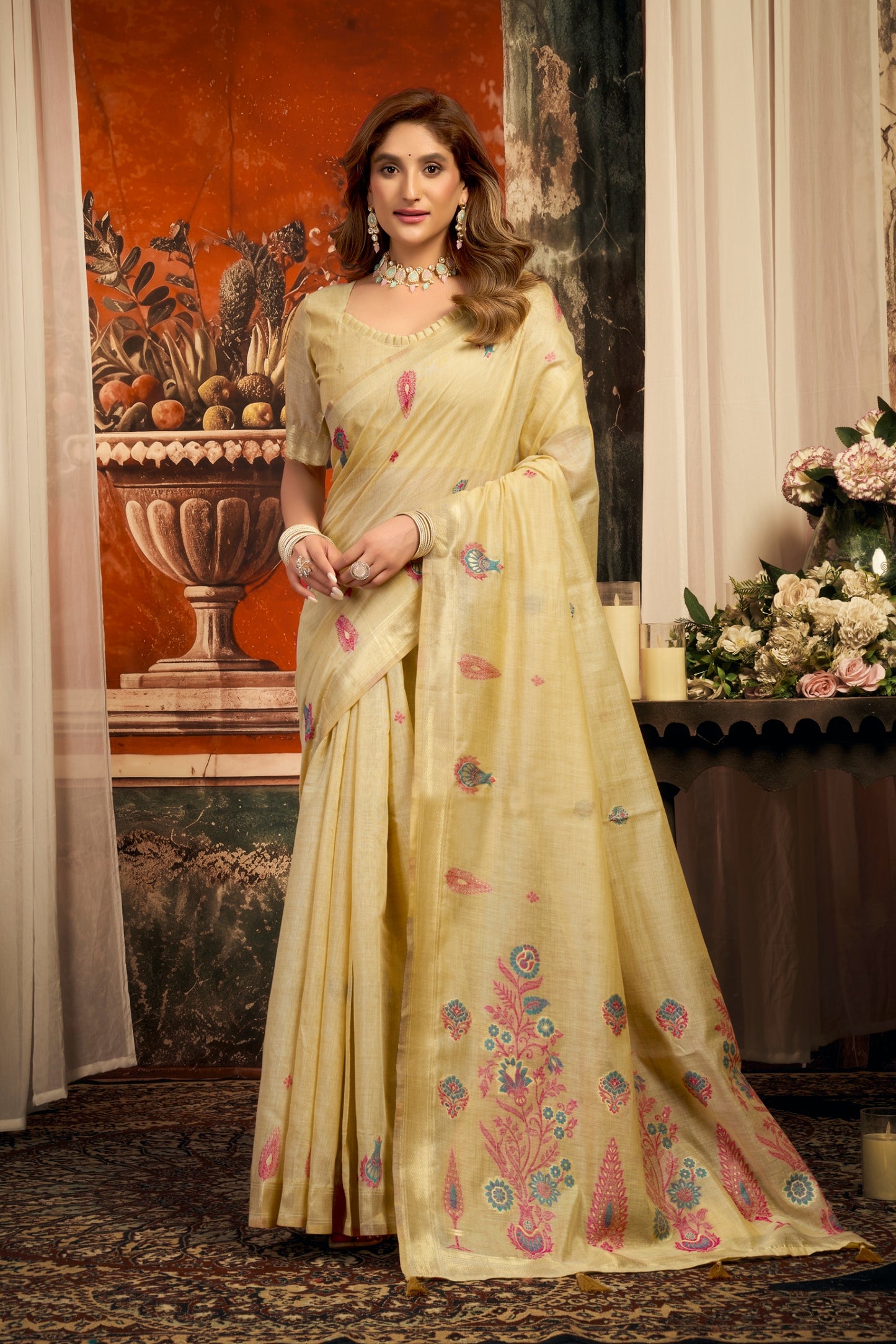 Elegant Pure Cotton Saree with Zari Border & Designer Tassel Pallu