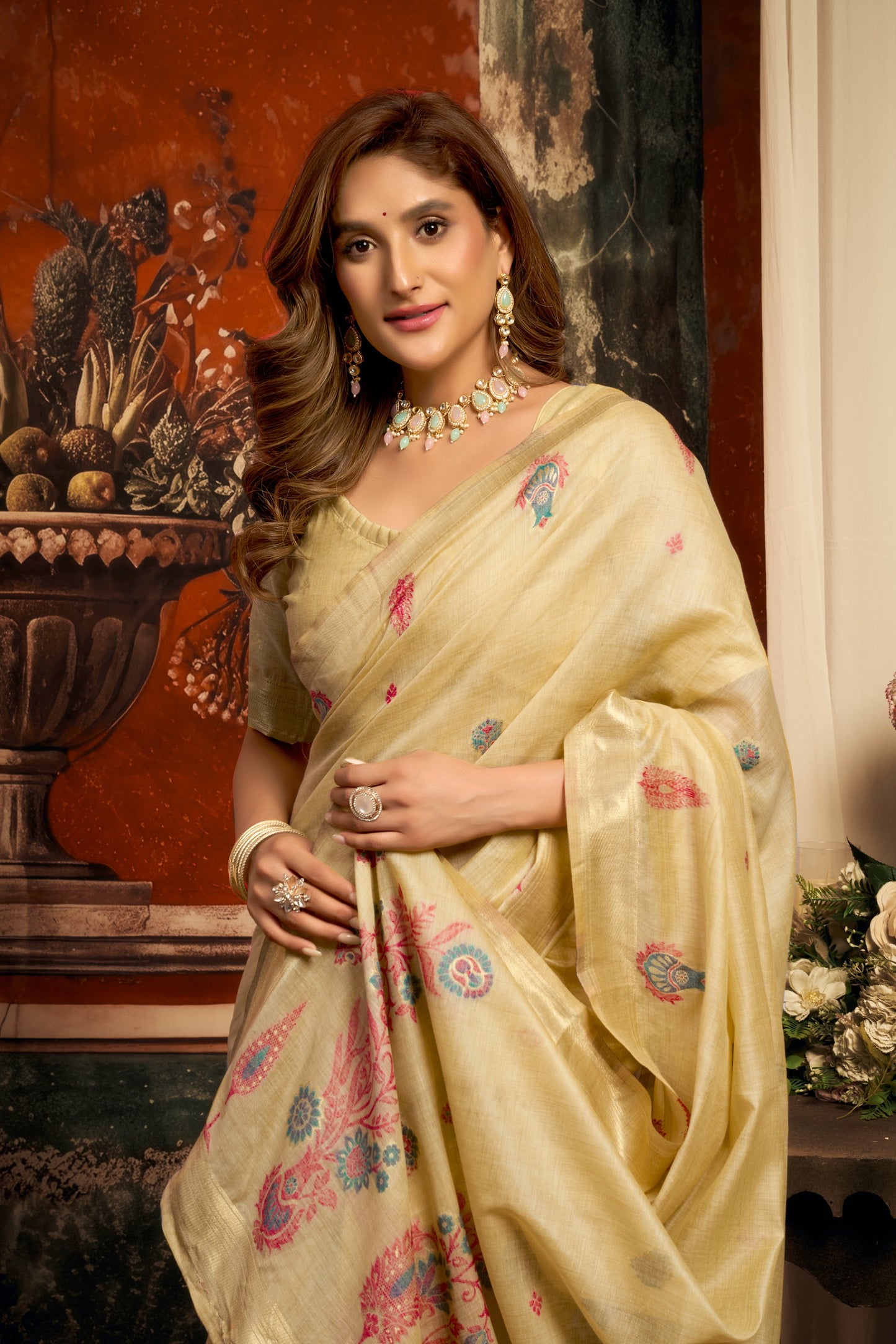 Elegant Pure Cotton Saree with Zari Border & Designer Tassel Pallu