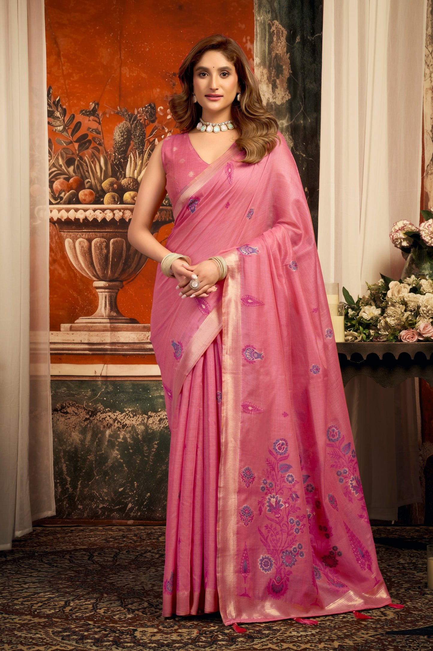Elegant Pure Cotton Saree with Zari Border & Designer Tassel Pallu