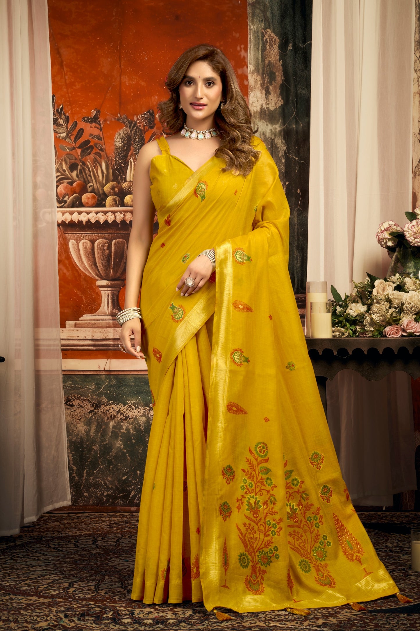 Elegant Pure Cotton Saree with Zari Border & Designer Tassel Pallu