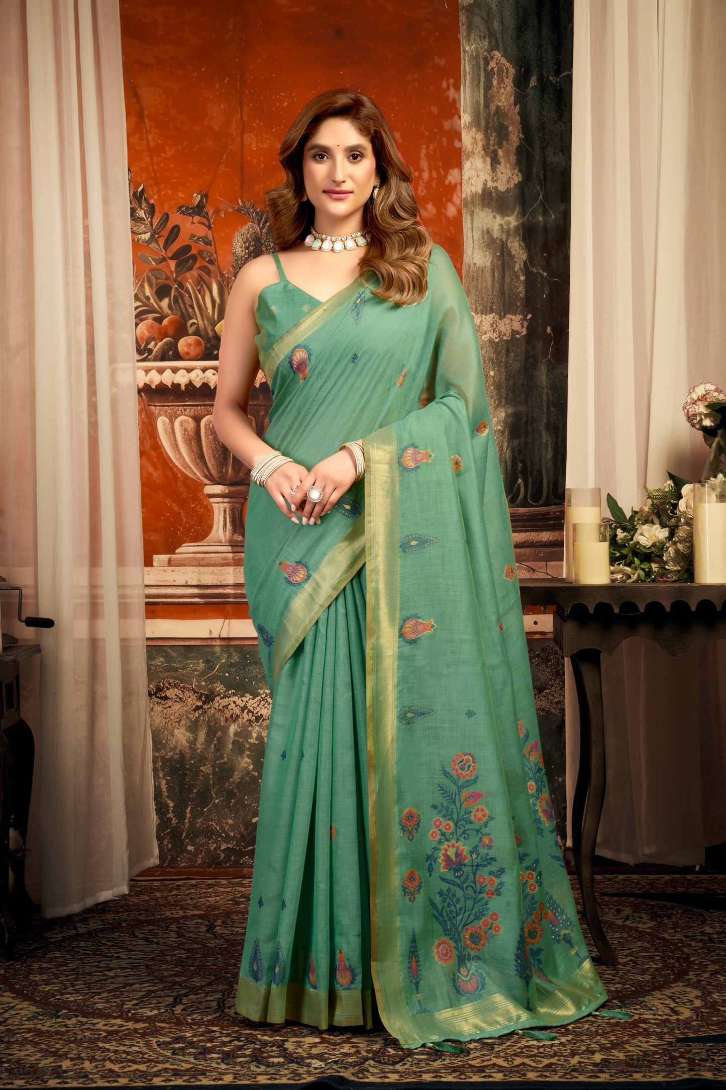 Elegant Pure Cotton Saree with Zari Border & Designer Tassel Pallu