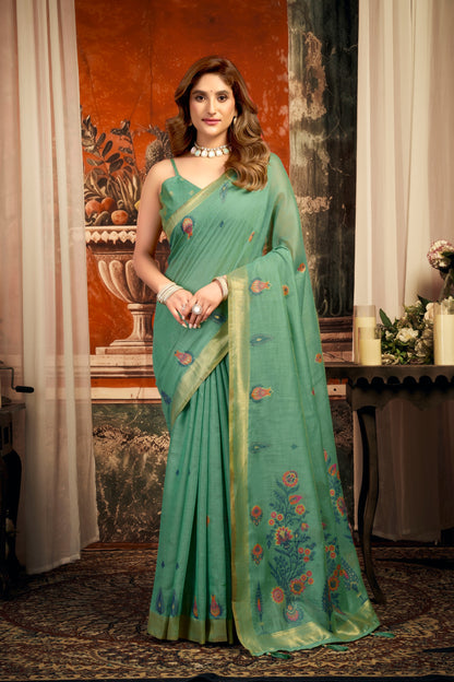 Elegant Pure Cotton Saree with Zari Border & Designer Tassel Pallu