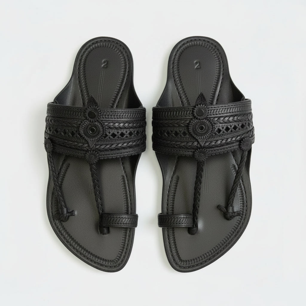 The Double Dark | Men |  Leather Kolhapuri Chappal | Black