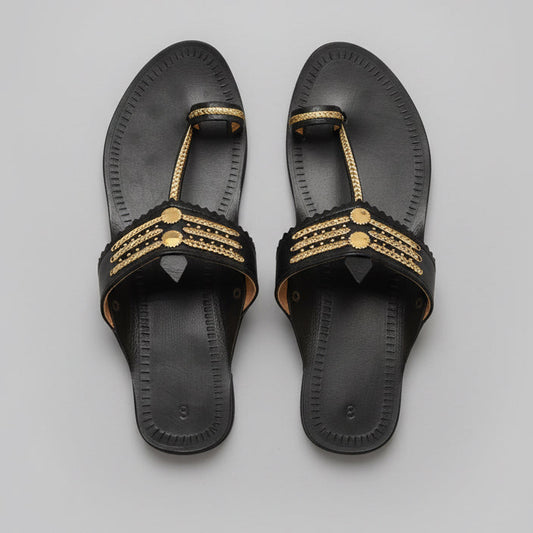 The Mina | Women | Leather Kolhapuri Chappal | Black