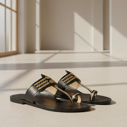 The Mina | Women | Leather Kolhapuri Chappal | Black