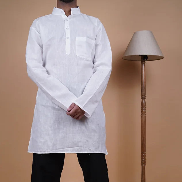 Khadi White Kurta - Long Sleeves