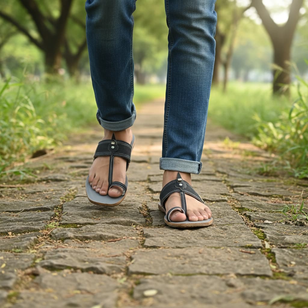 Korakari Denim Charm Kolhapuri Chappal for Men