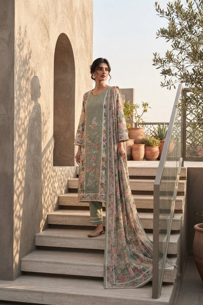 Straight-Fit Embroidered Kurta Set with Dupatta & Pants
