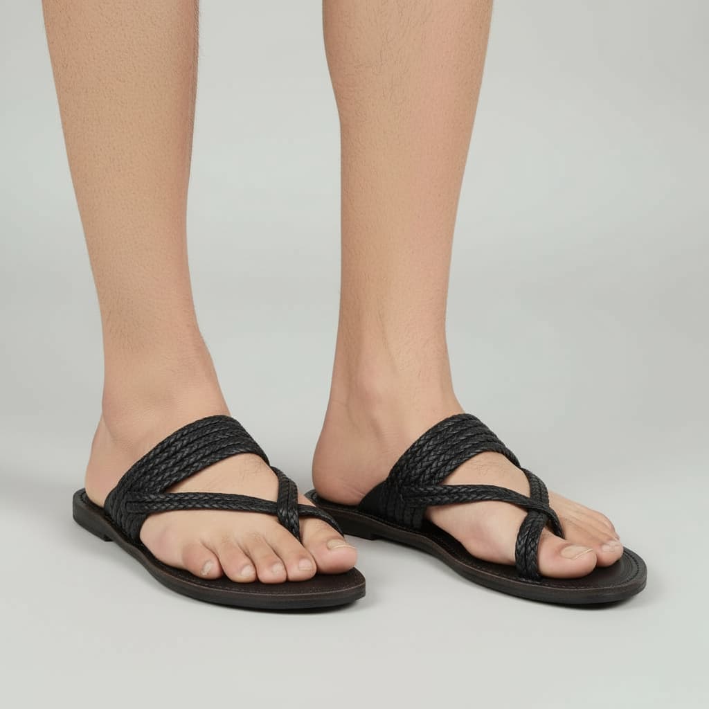 Nots & Cross | Men | Leather Kolhapuri Chappal | Black