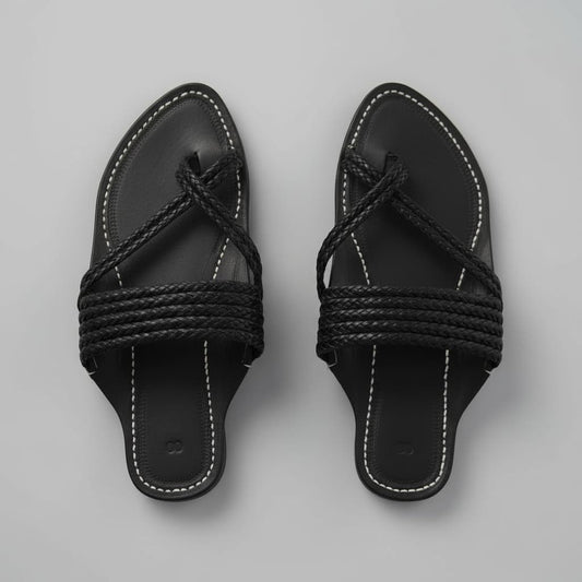 Nots & Cross | Men | Leather Kolhapuri Chappal | Black