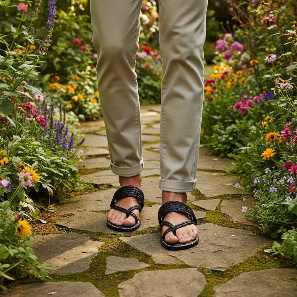 Nots & Cross | Men | Leather Kolhapuri Chappal | Black