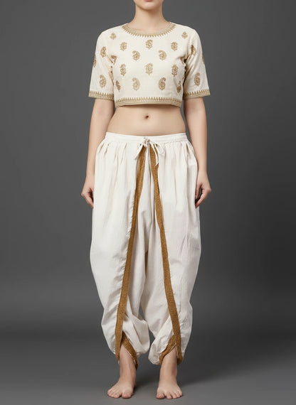 White Dhoti Drapers with Border for Women