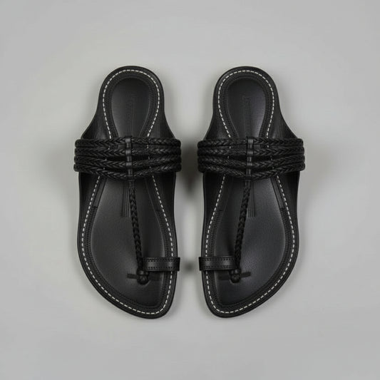The Pointed Dark | Men | Leather Kolhapuri Chappal | Black
