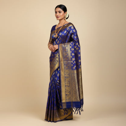 Purple fabric with gold patterns and a decorative item on a white background