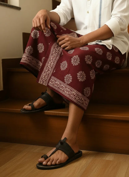 Kora Khaadi Dhoti Floral| Motif |Utsav| Lungi | Veshti | Pancha Wrap