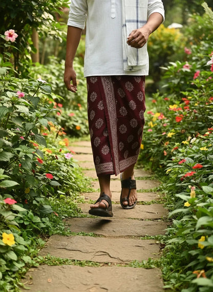 Kora Khaadi Dhoti Floral| Motif |Utsav| Lungi | Veshti | Pancha Wrap
